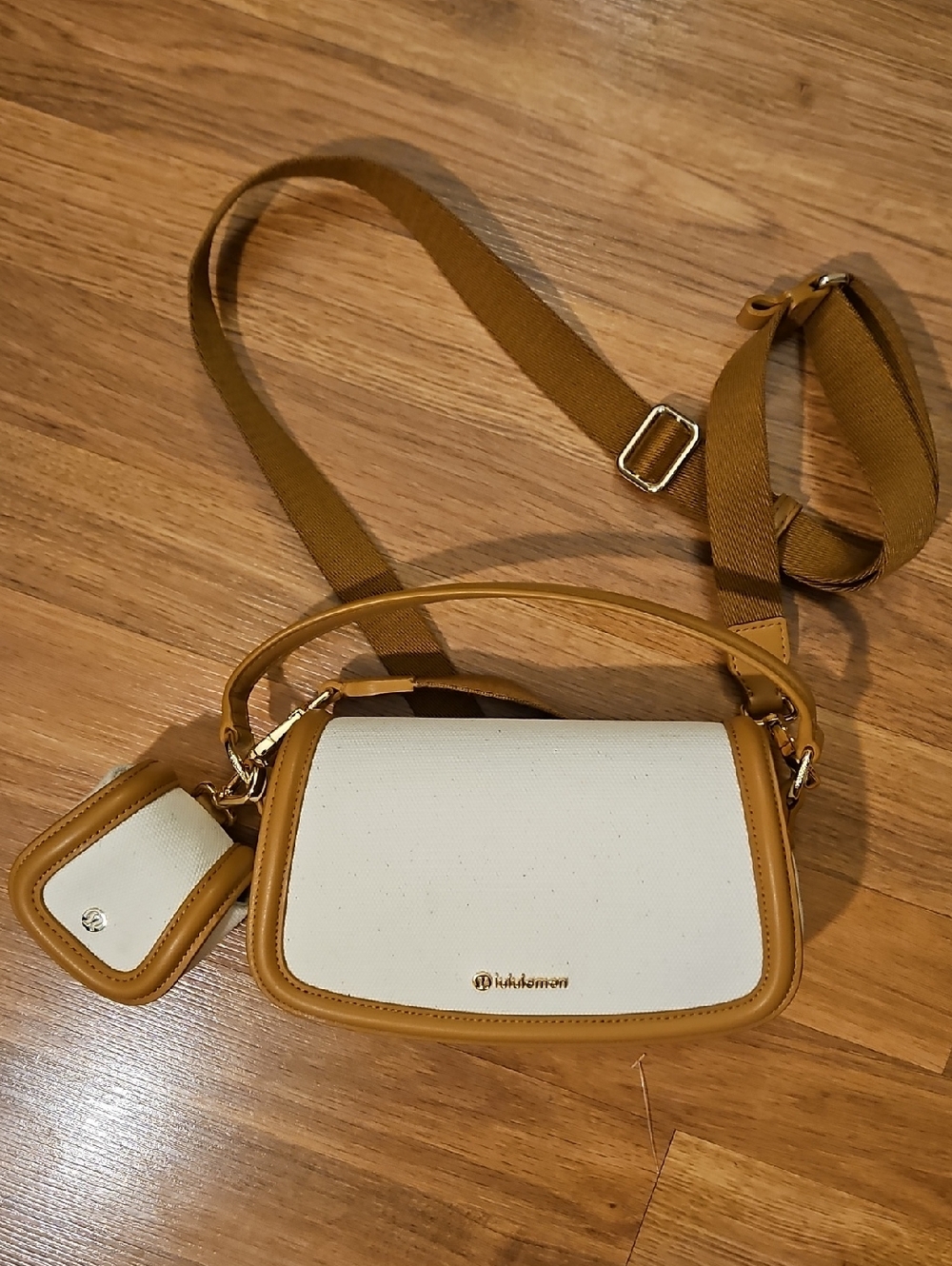 Lululemon Canvas Mini Bag Natural/ Chestnut Brown